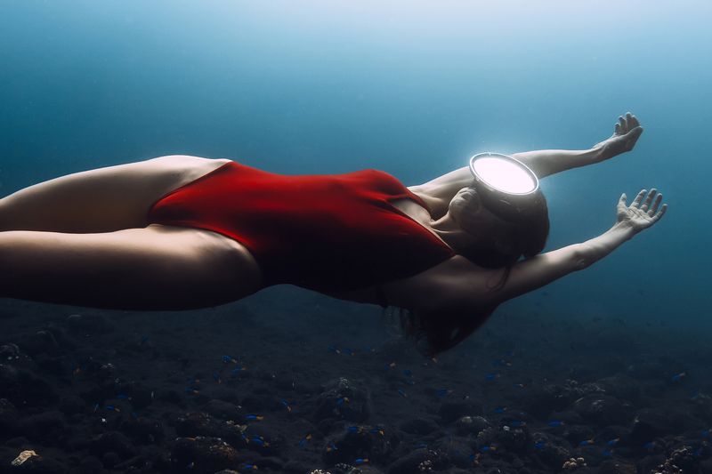 underwater, bali. freediving, freediver, woman, female, lady, girl, close up, sexy, deep, ocean, sea, glides, portrait, swimming, body Deepphoto preview