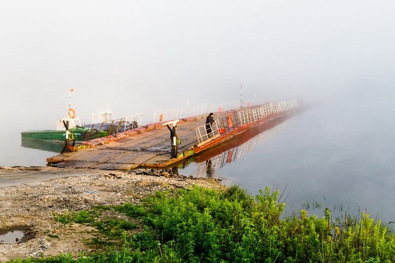 река, мост, туман, утро, пейзаж В туман уходящий...photo preview
