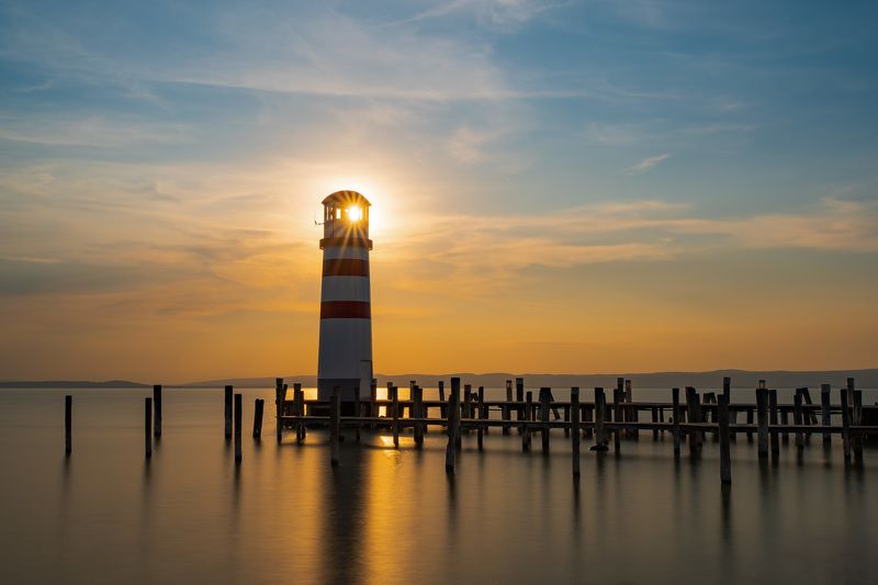 neusiedler see, nezider, sunset, lighthouse, austria Sunset in Neusiedler Seephoto preview