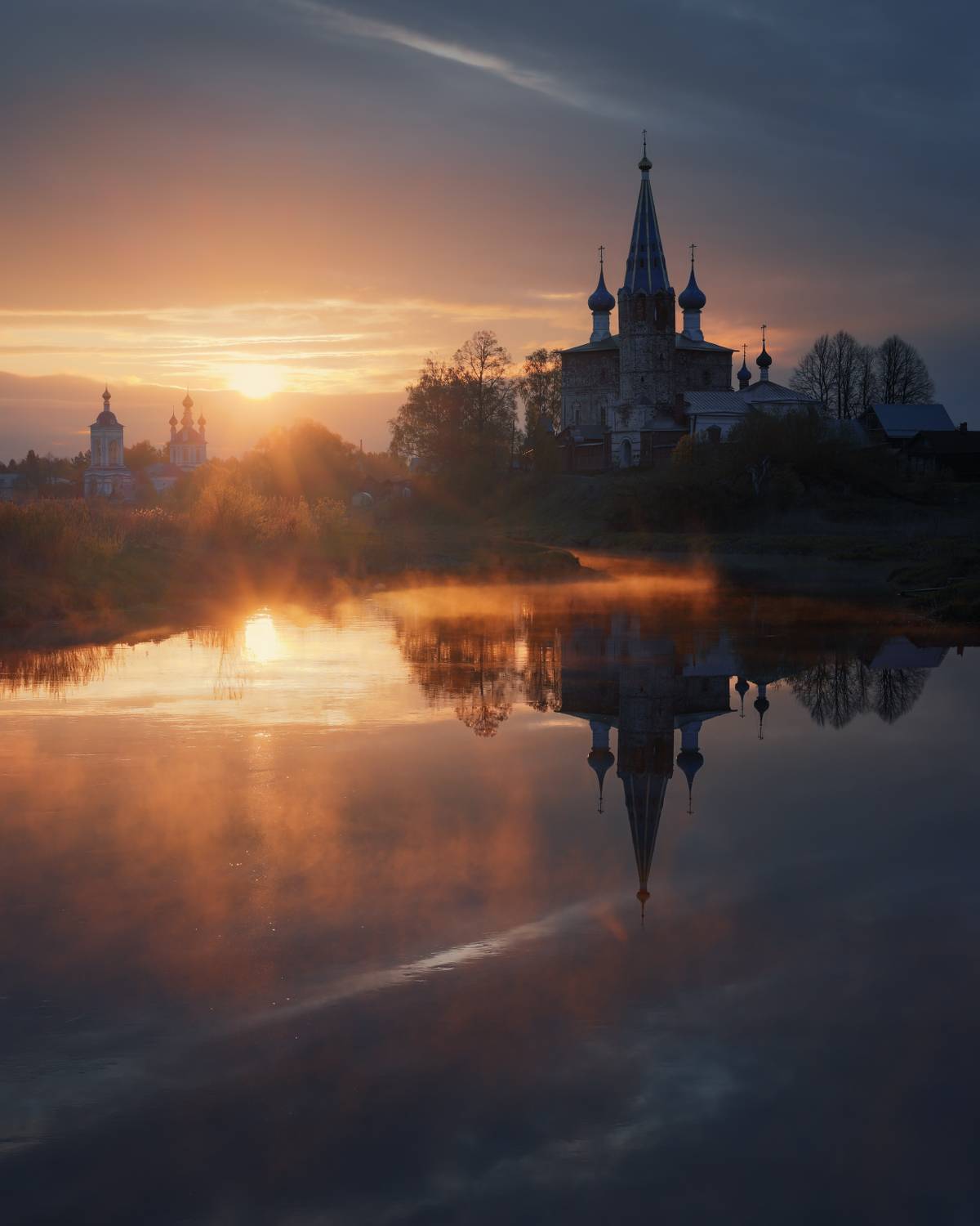 два солнца. Автор: Андрей пейзаж, рассвет, дунилово, деревня, река, туман, отражение, Андрей