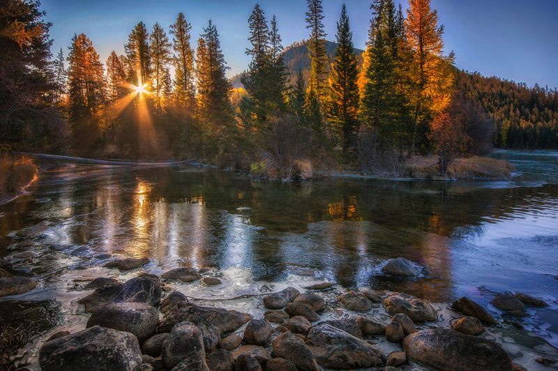 алтай, река, бара, аргут, джазатор, свет, вода, осень, лёд, валерий чичкин Холодная осеньphoto preview