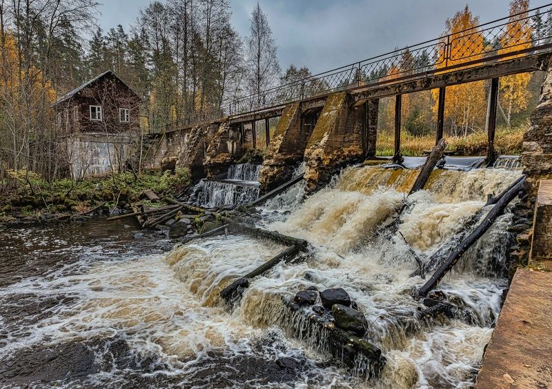 петяярви, осень, путешествия, питер,autumn ,russia, водопад Заброшенная бывшая финская гэс в  Петяярвиphoto preview
