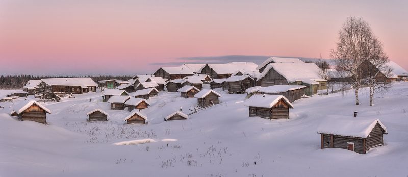 зима, деревня, утро, амбар, баня photo preview