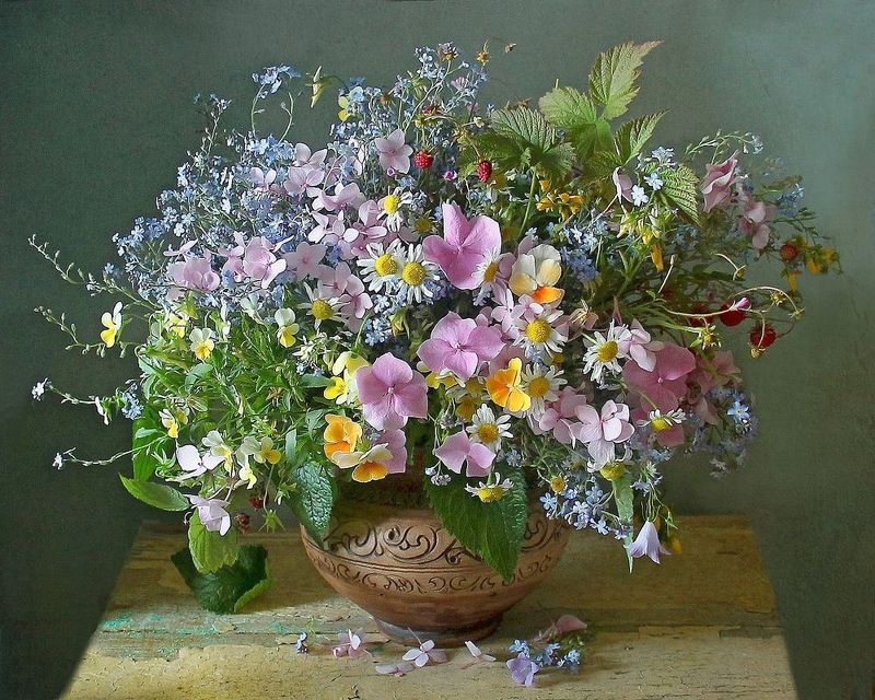 натюрморт, цветы, полевые цветы, лето, марина филатова, букет Ситцевое лето фото превью