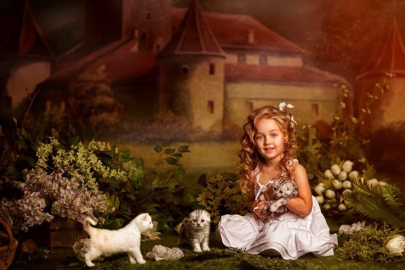 Весенняя фотосессия, Девочка и котята, Детская фотосессия, Фотосессия в студии, Фотосессия весной, Фотосессия с котятами Пробуждениеphoto preview
