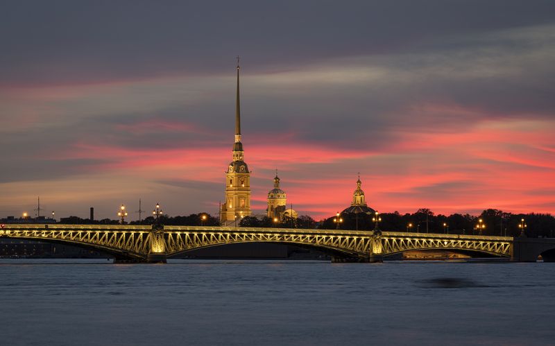питер , санкт-петербург , закат , петропавловская крепость , троицкий мост , нева . Феерия небаphoto preview