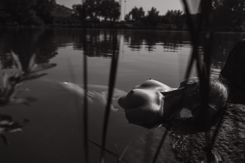 вода, озеро, русалка, чб, купание, ню, эротика русалкаphoto preview