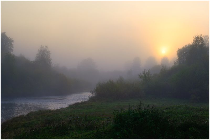 пейзаж, восход, река, туман, солнце, вода Утро на рекеphoto preview