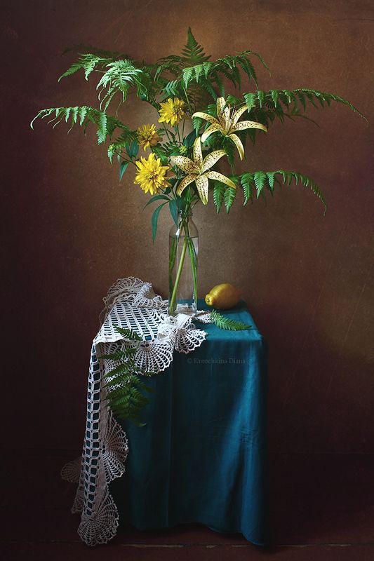 натюрморт, цветы, лето, желтый, зеленый какого цвета лето..photo preview