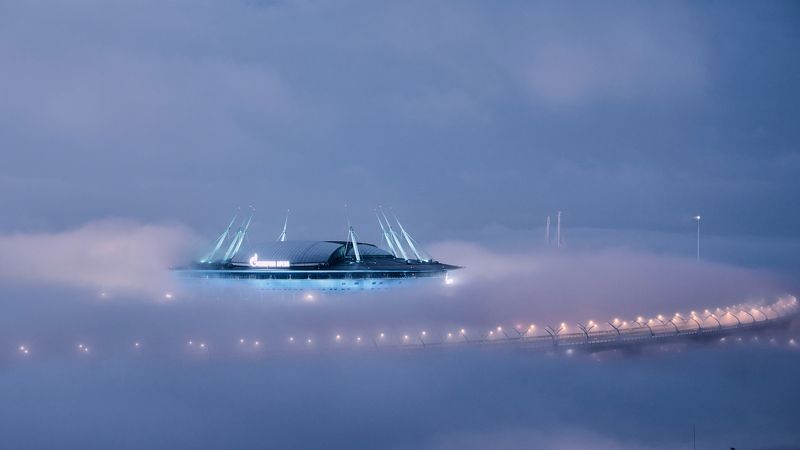 санкт-петербург, стадион, туман, газпром арена, крестовский остров, туманное утро, НЛОphoto preview