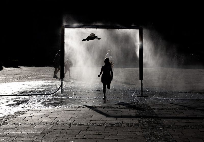 Black & White, girl, child, water, city, light water joy life...photo preview