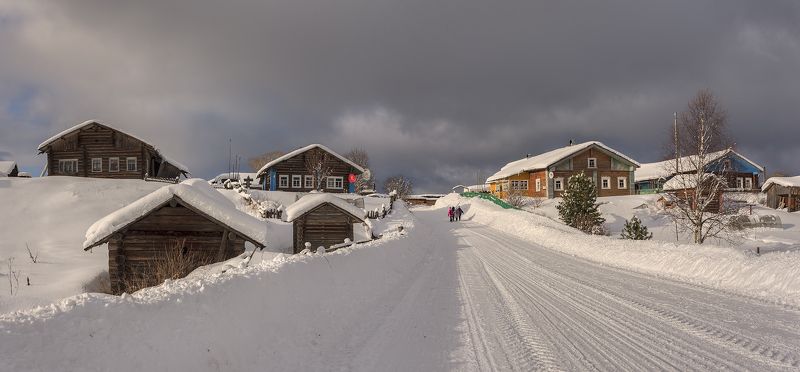 зима, деревня, дорога, школа Из школы.photo preview