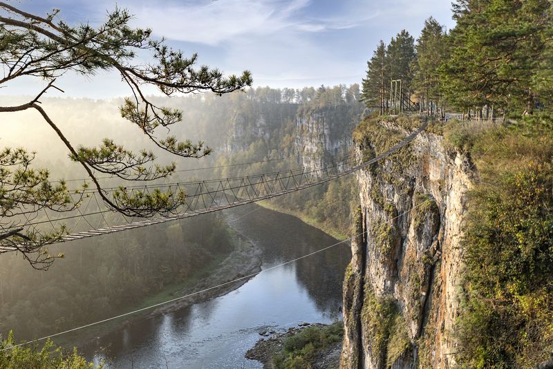 рассвет, скалы,река,туман,подвесной мост Рассвет на реке АЙ.photo preview