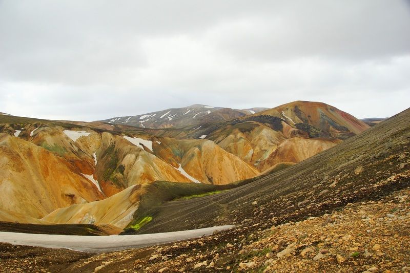 landscape, valley, mountains, snow, light, nature, hiking, terrain, color Landmannalaugarphoto preview