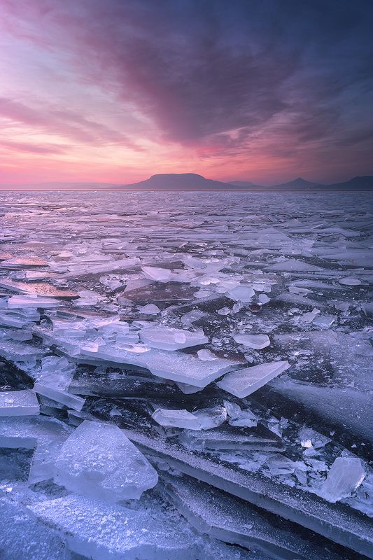cold, winter, frozen, hungary, balaton, ice, lake, landscape, mountain, sky, clouds, sunset Frozen Balatonphoto preview