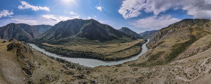 россия, республика алтай, онгудайский район, река аргут, река катунь Место слияния рек Аргут и  Катуни фото превью