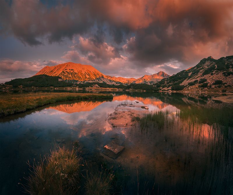 landscape, nature, scenery, summer, sunset, lake, reflection, clouds, mountain, peak, пейзаж, закат, горы, озеро Sunset moments, Pirin mountainphoto preview