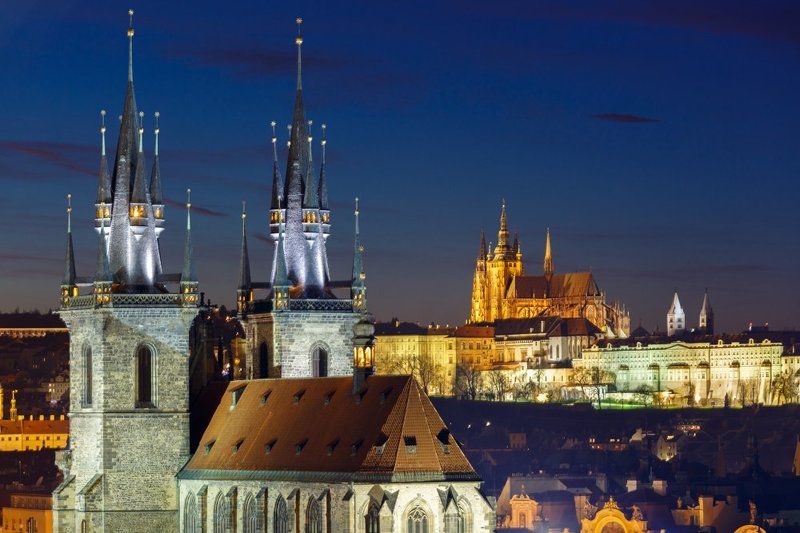 prague;, night;, aerial;, view;, gold;, blue, hour Gold Praguephoto preview