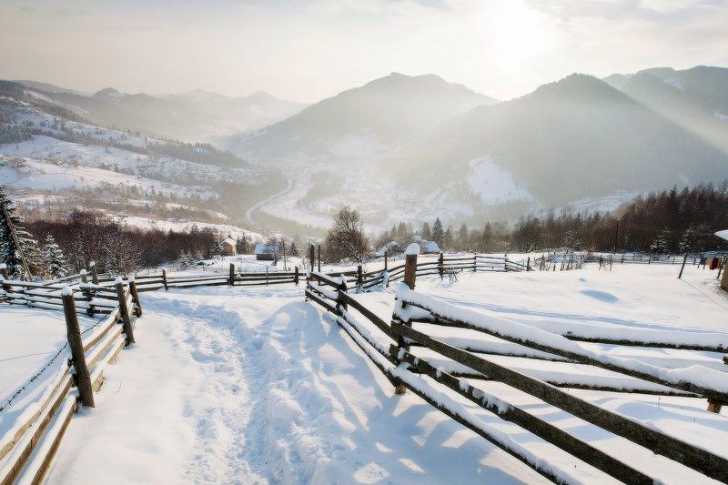 Карпаты, горы, рассвет, утро, пейзаж, панорама, зима, снег утро нового дняphoto preview