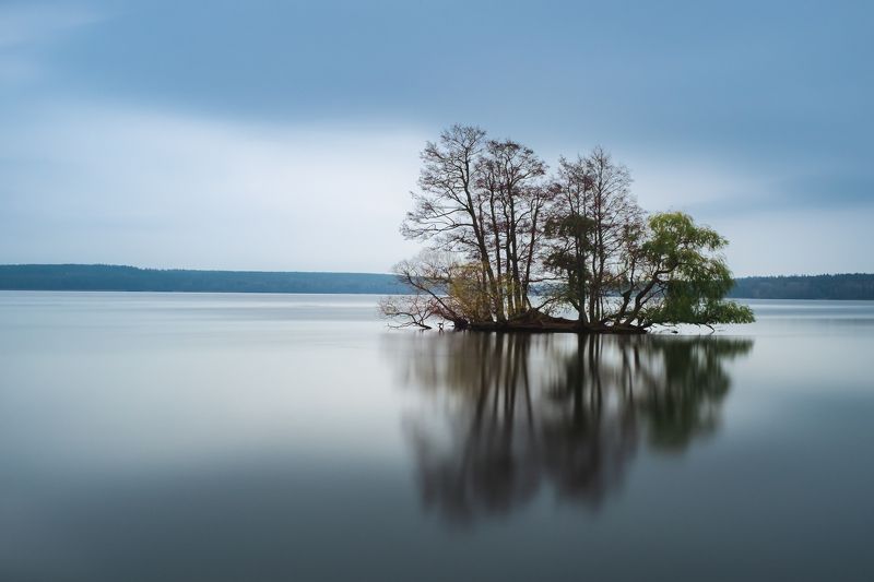 озеро, остров, длинная выдержка, осень Осенние мотивыphoto preview