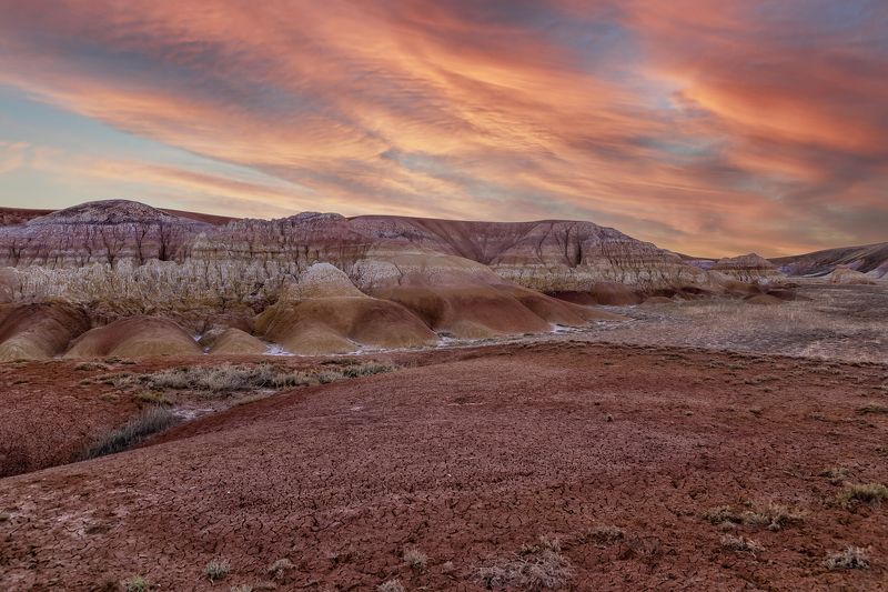 Пейзаж, Казахстан, пустыня, горы, меловые горы, небо, песок, глина, структура, рельеф, геология, мел, Улытау Вечер в пустынеphoto preview