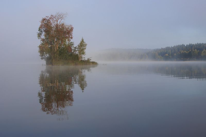 утро рассвет озеро остров вода отражение Отражение безмолвияphoto preview