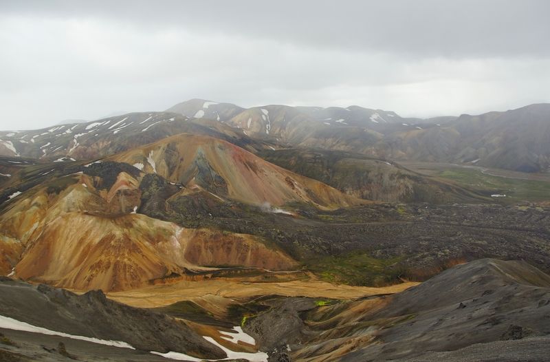 landscape, valley, mountains, snow, light, nature, hiking, terrain, color Landmannalaugarphoto preview