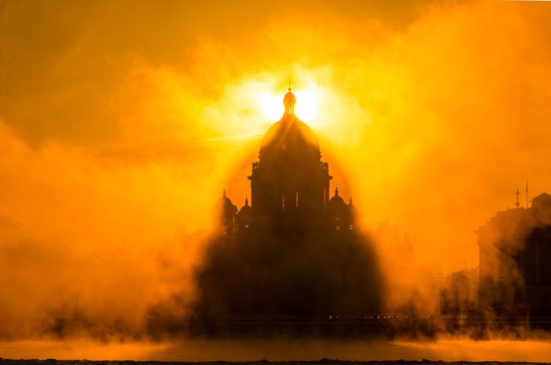рассвет солнце храм природа Рассвет над Исаакиевским собором фото превью