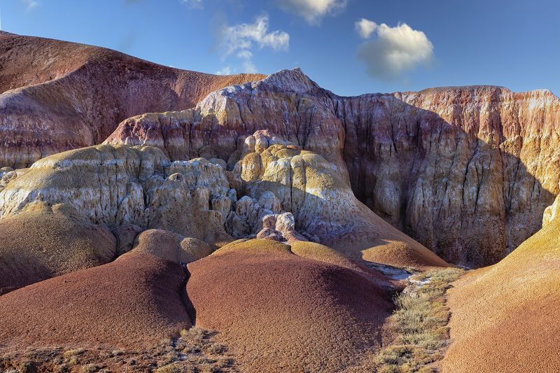 Пейзаж, Казахстан, пустыня, горы, меловые горы, небо, песок, глина, структура, рельеф, геология, мел, Улытау Причудливые образованияphoto preview