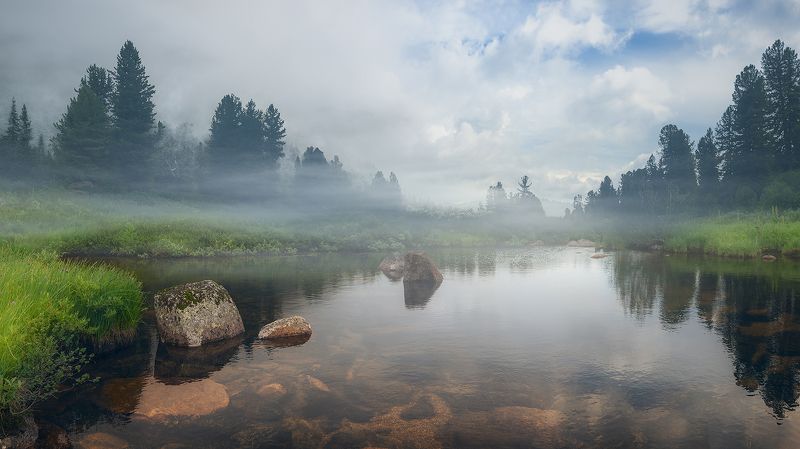 пейзаж, природа, озеро, дно, туман, ергаки, горы, красноярский край, небо, облака Тропа на перевал Звёздныйphoto preview