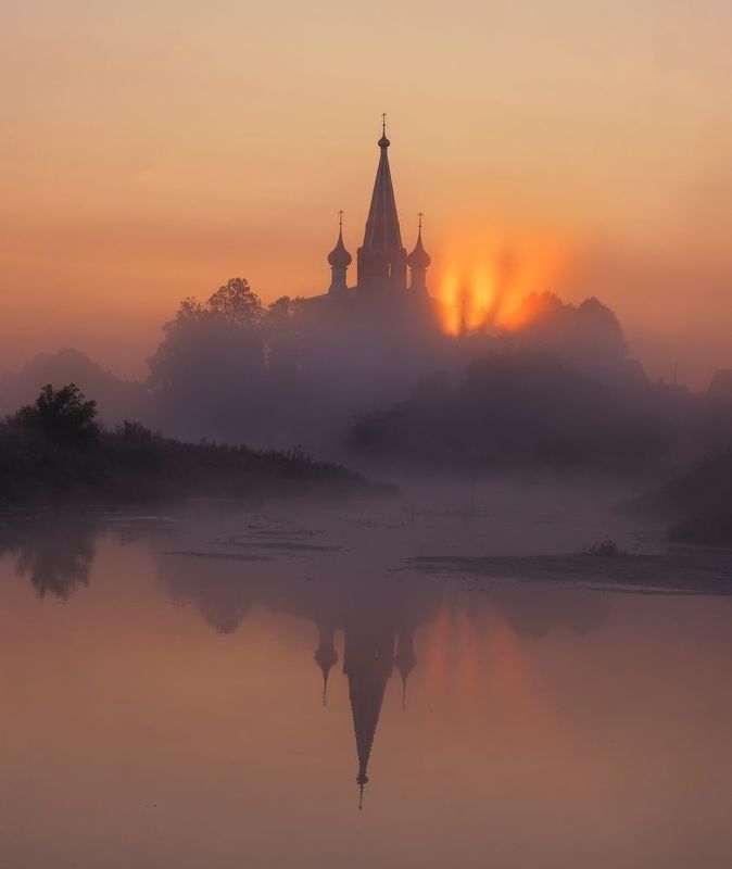 дунилово, рассвет, река, туман, пейзаж Рассветное фото превью