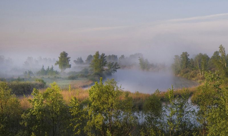 сибирь, лето, утро, рассвет, туман, свет, вода, озеро В час рассветаphoto preview