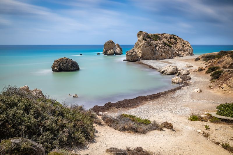 скалы, петра-ту-ромиу, море, Кипр, длинная выдержка, афродита Петра-ту-Ромиуphoto preview