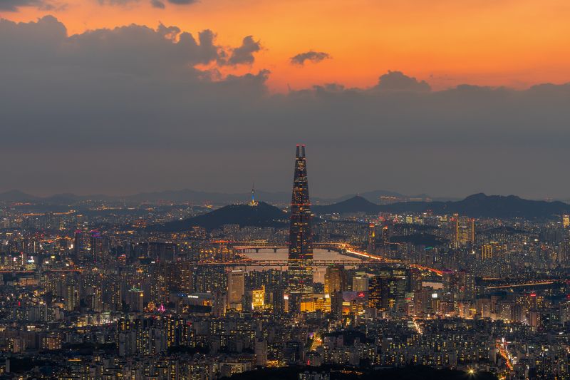 сеул, корея, seoul, korea, cityscapes, sunset, architecture, городской пейзаж, архитектура, небоскребы,  Закатный Сеулphoto preview