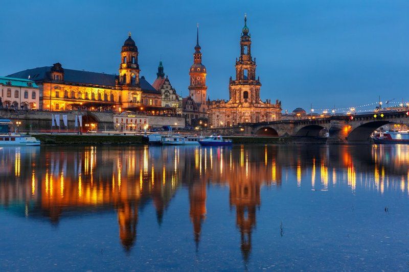 night;, embankment;, river;, elbe;, dresden;germany;, reflections;, gold;, blue, hour Night Dresdenphoto preview