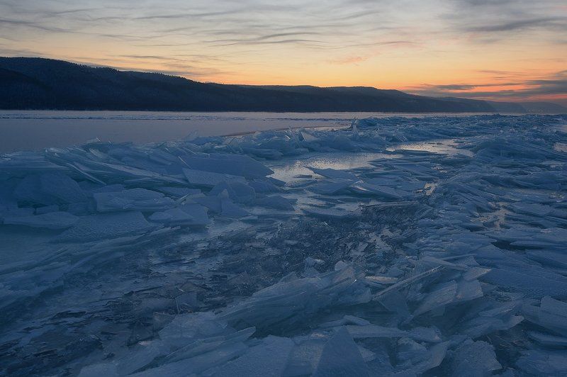 волга, лед, зима, мороз, вечер, снег, морозно photo preview