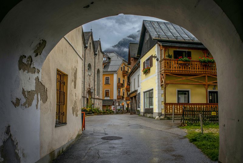 Rain, street, Austria Rainy morning in Hallstatt фото превью
