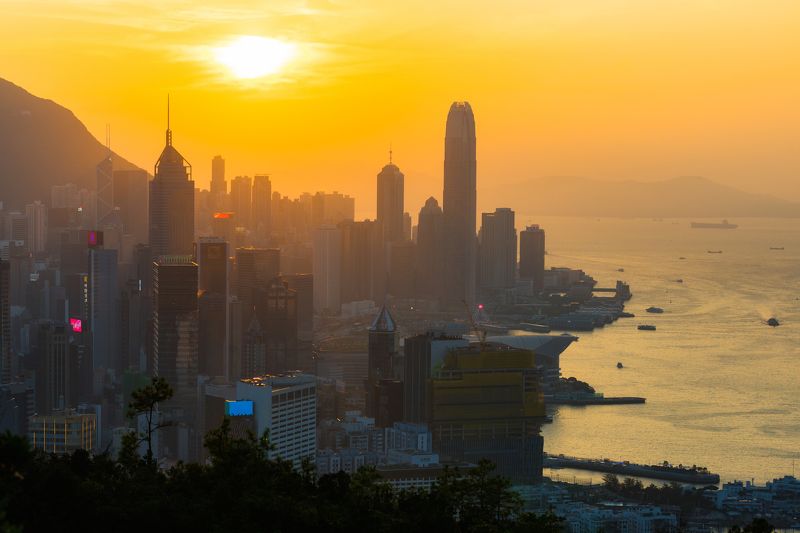 cityscapes, architecture, hongkong, hk, china, sunset, skyscrapers, городской пейзаж, архитектура Braemar Hill Peak at sunsetphoto preview