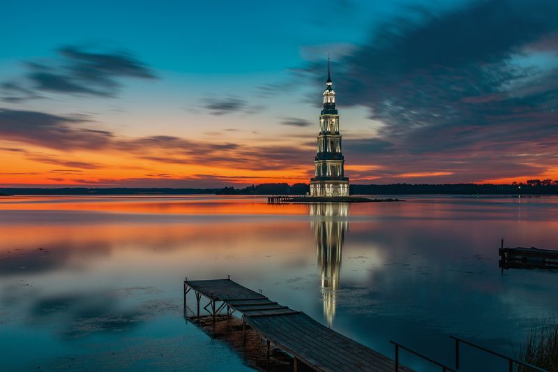 cityscapes, architecture, калязин, russia, sunrise, городской пейзаж, архитектура, рассвет, россия Калязинская колокольня перед рассветомphoto preview