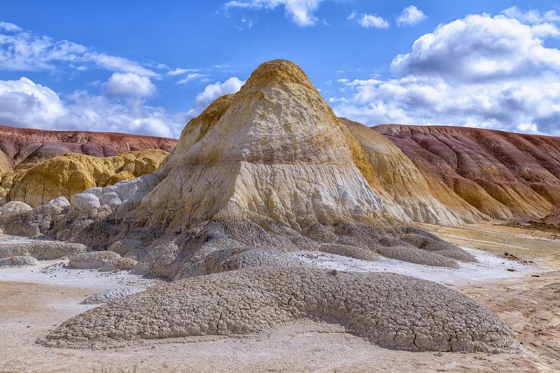 Пейзаж, Казахстан, пустыня, горы, меловые горы, небо, песок, глина, структура, рельеф, геология, мел, Улытау Гора-китphoto preview