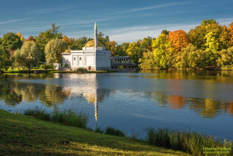 город, архитектура, город пушкин, царское село, екатерининский парк, павильон турецкая баня, мраморный(палладиев) мост, большой пруд, пригороды санкт-петербурга, осенний екатерининский парк, государственный музей-заповедник \\\