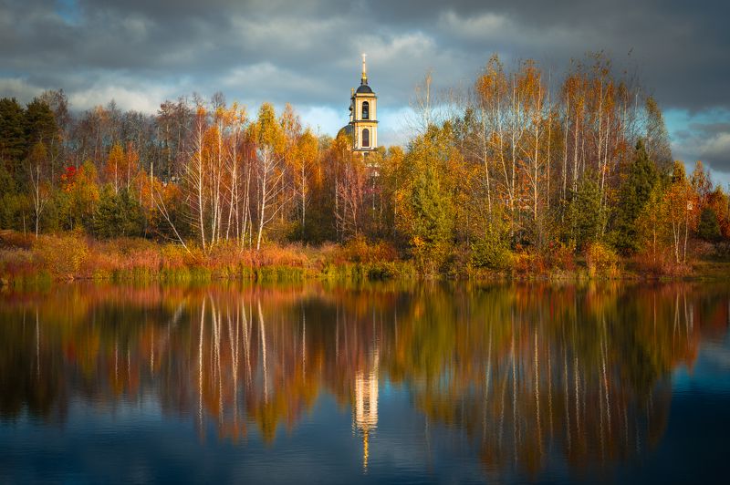 осень, отражение, пруд, храм, деревня, воскресенье, владимирская область, закат, вечер, лес, россия Воскресный вечерphoto preview