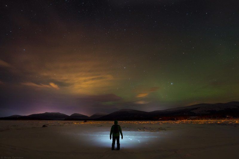 кольский полуостров, пейзаж, ночное фото, белое море Морозным вечером на берегу Белого моря.photo preview