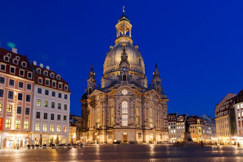 Night; Frauenkirche; church ; Dresden; Germany; gold; blue hour Frauenkirche at nightphoto preview