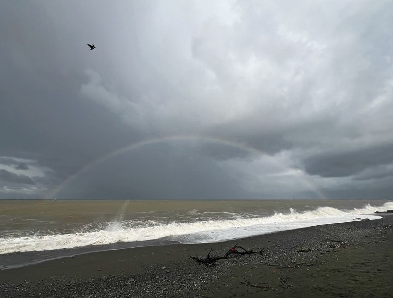 море, облака, тучи, радуга, горизонт photo preview