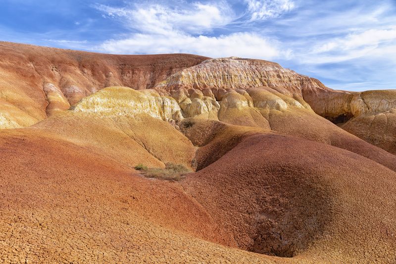 Пейзаж, Казахстан, пустыня, горы, меловые горы, небо, песок, глина, структура, рельеф, геология, мел, Улытау У обрываphoto preview