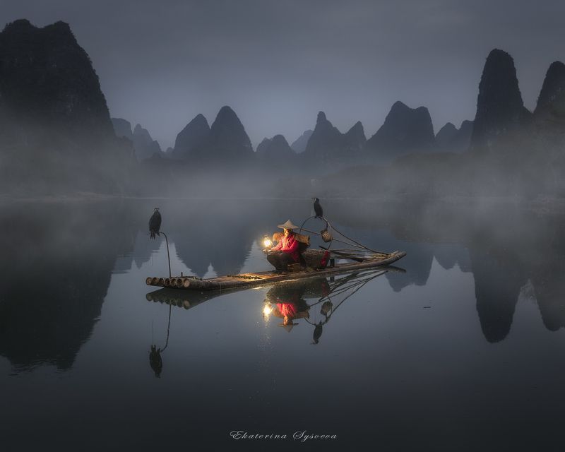 Китай, фототур в Китай, китайская живопись, карстовые холмы, Гуйлинь, китайские рыбаки На рассветеphoto preview