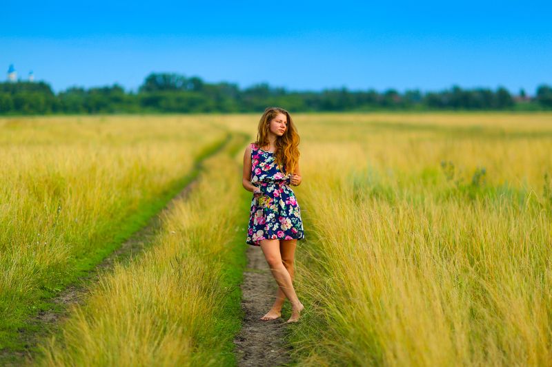 Природа, девушка, лето, пейзаж, живопись, портрет, поле photo preview