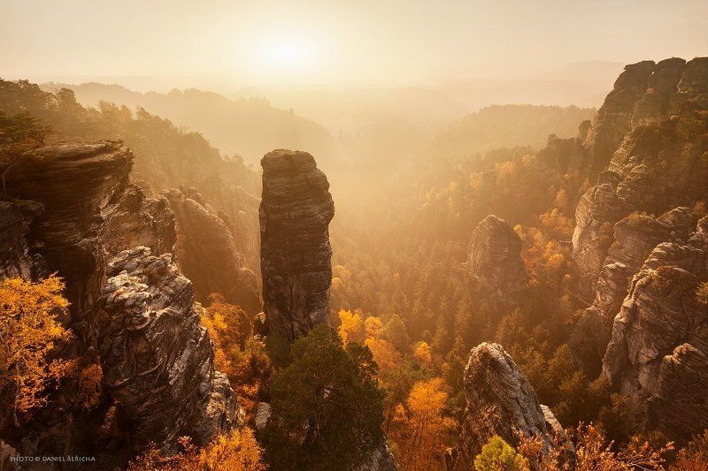 Autumn, Autumn colors, Autumn landscape, Elbe, Elbsandstein, Elbsandsteingebirge, Forest, Germany, Landscape, Mountains, Rocks, Saxon, Saxon Switzerland, Saxony, Towers, Trees, Valley Golden autumnphoto preview