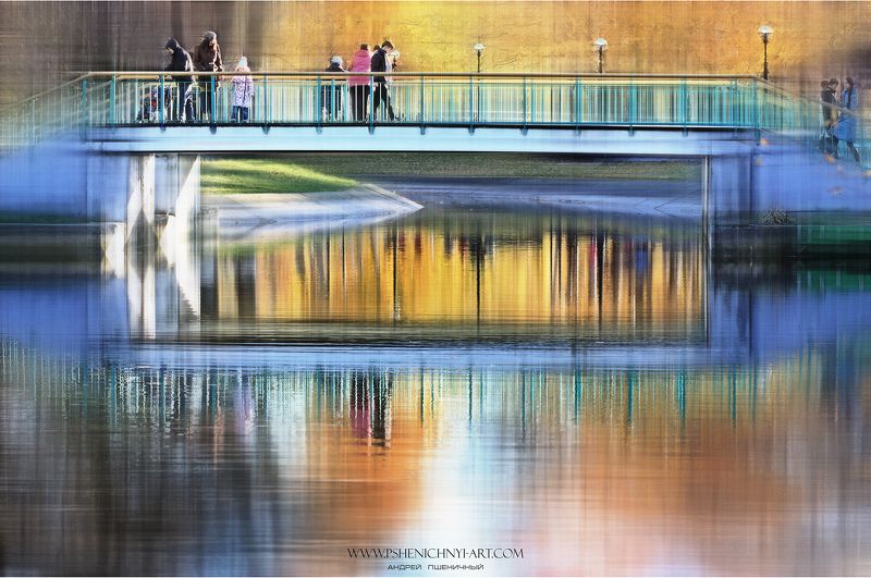 осень, парк, отражение, пейзаж, мост, минимализм, октябрь В осеннем парке фото превью
